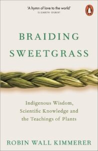 Image shows front cover of book with title and a braid of sweetgrass
