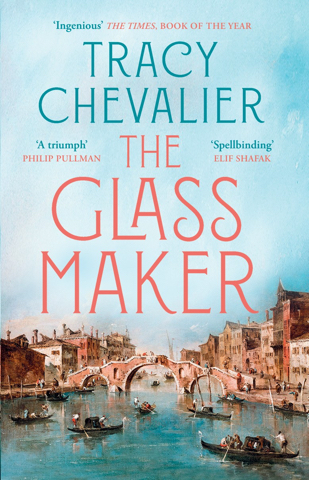 The front cover of The Glassmaker shows an image of Venice with canals, bridges and buildings which appears to be set at the time of the novel.