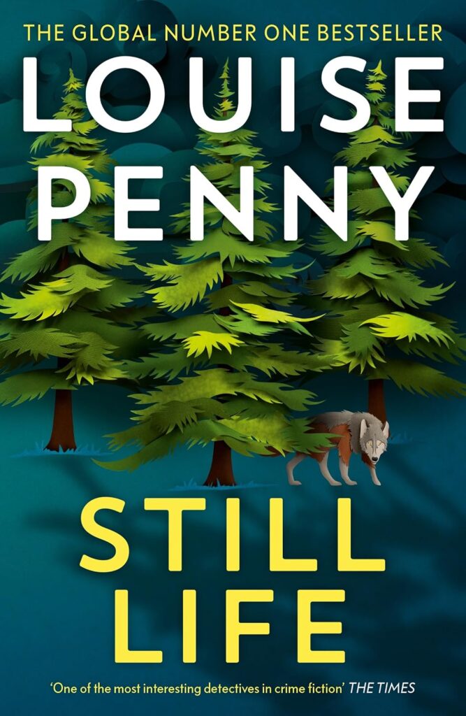Front cover shows three green trees and a wolf with the title in yellow and the author in white letters